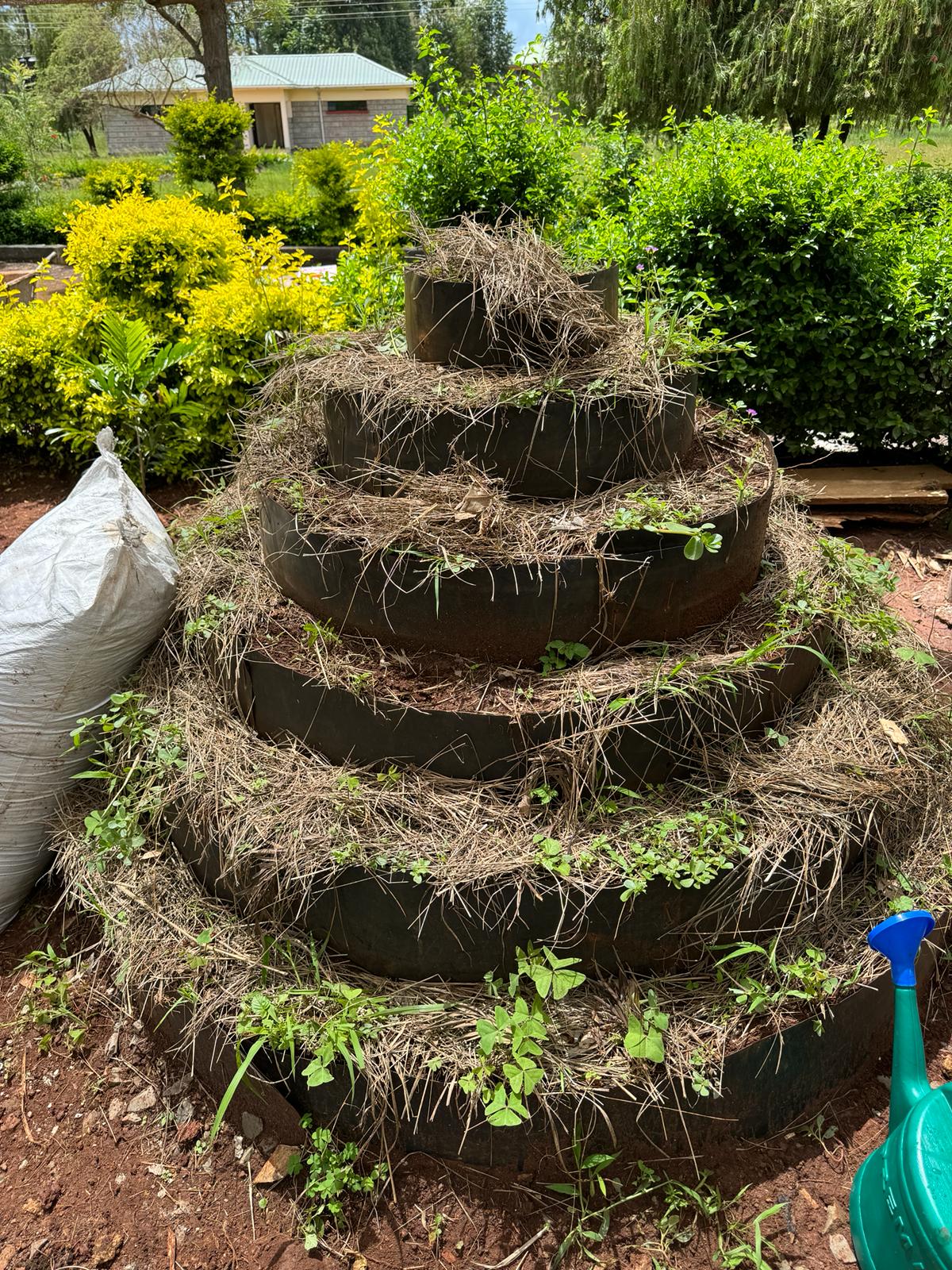 Conical multistory garden with mulch